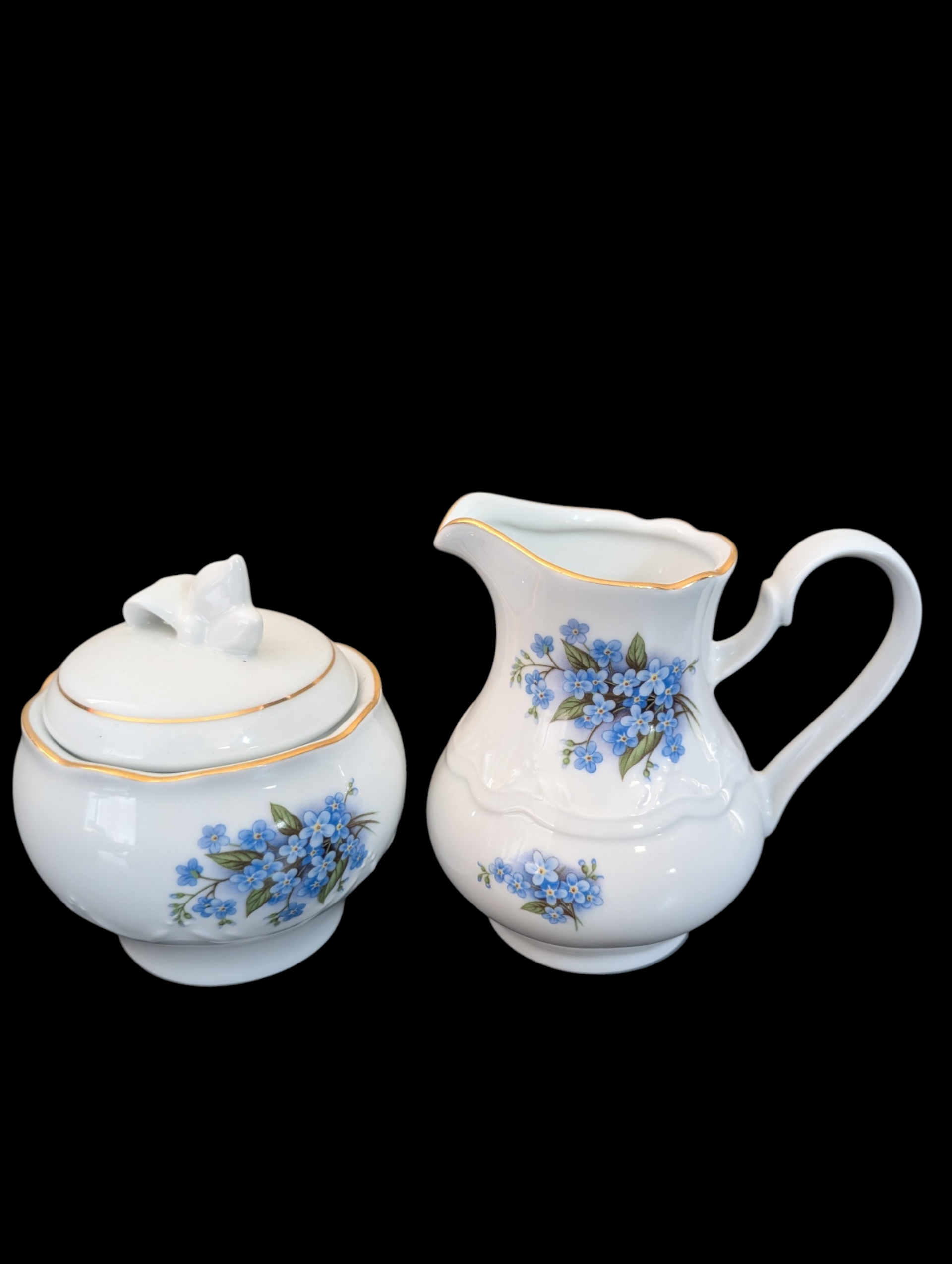 Vintage Kahla Porseleinen Suiker- en Melkstel – Decor Vergeet-mij-nietjes