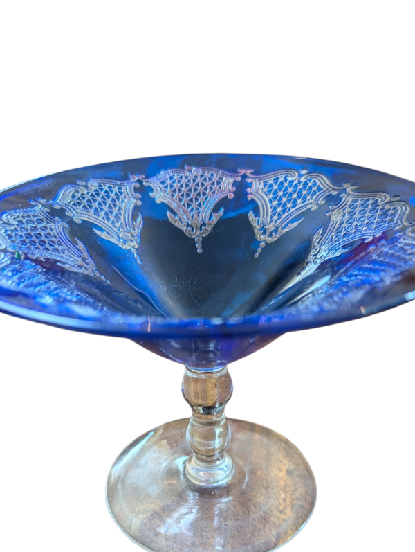 Kobaltblauwe tazza met zilverkleurig patroon 15cm
