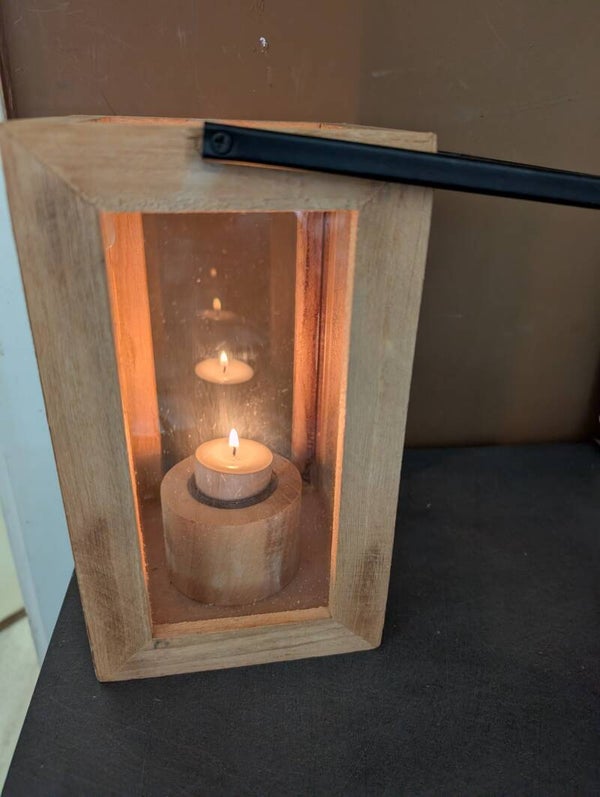 Lantaarn hout en metaal met glas 23x13 cm