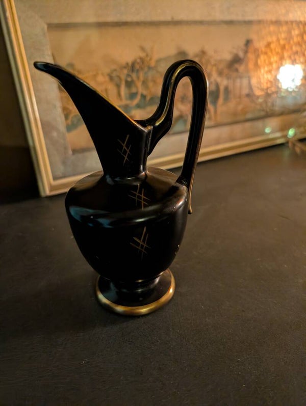 Keramiek vaasje zwart goud 16 cm