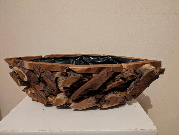 Houten plantenschaal bootvorm 43 cm