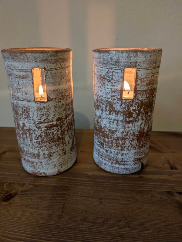 Windlichten Set van 2 Robuust Aardewerk 18 cm