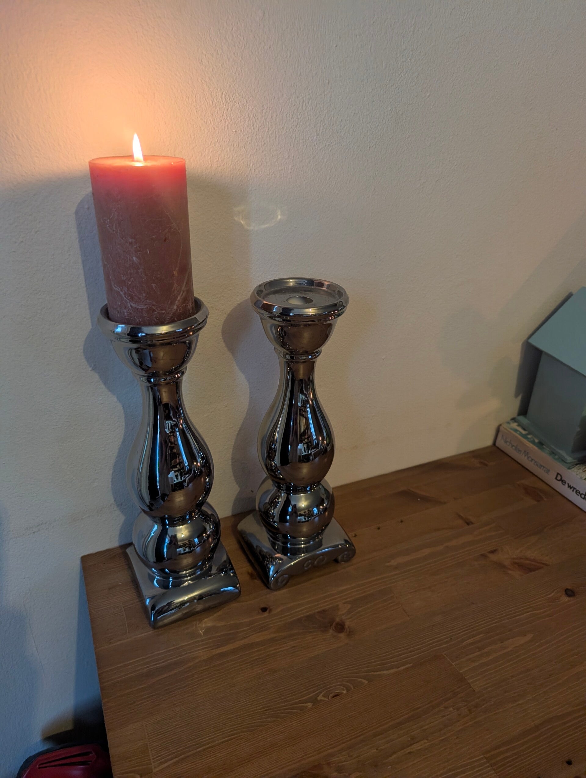 Kandelaars Zilverkleurig Metaal voor Dinerkaarsen en Stompkaarsen - Set  - 38 cm