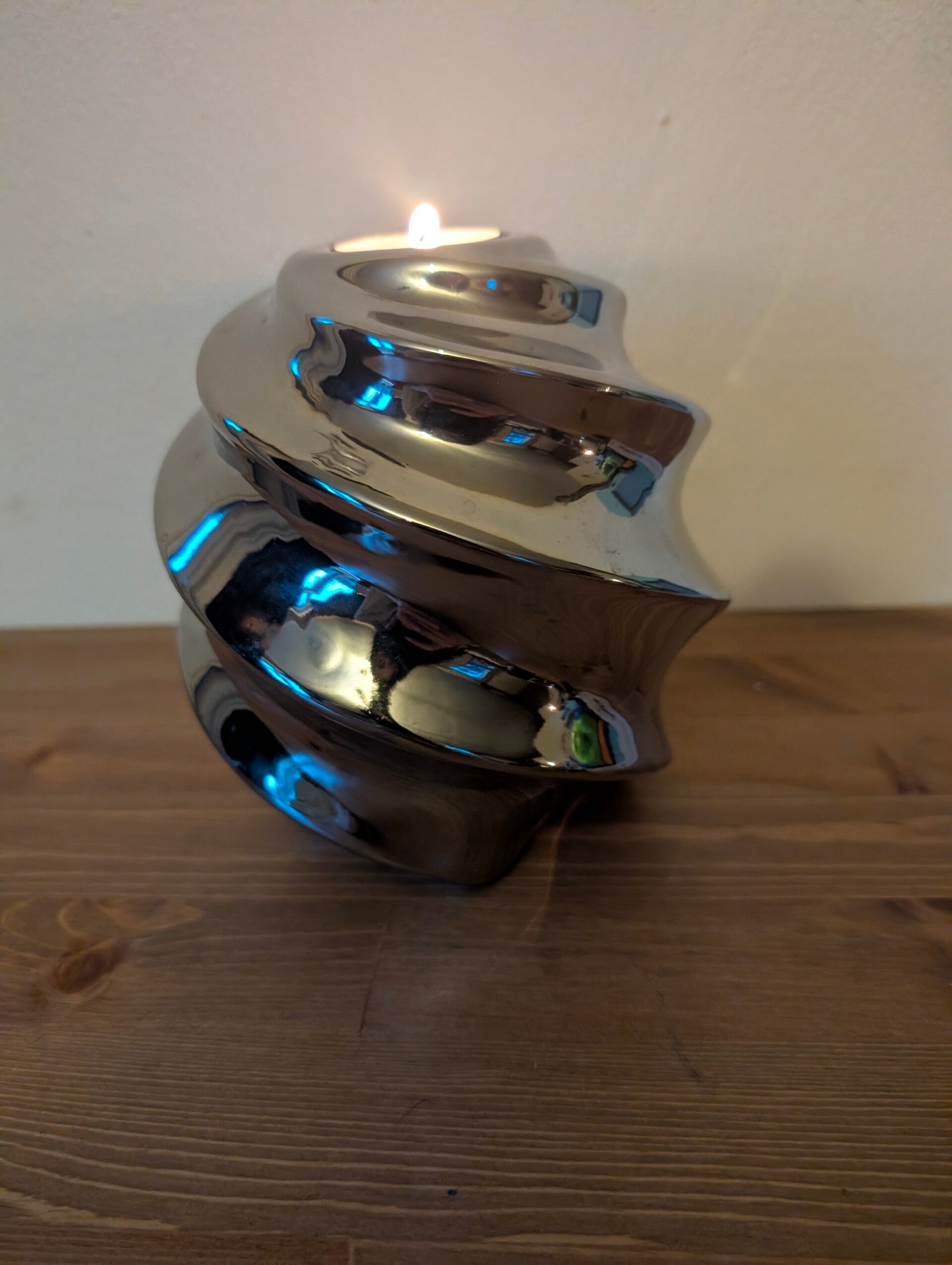 Moderne Zilverkleurige Waxinelichthouder Swirl - 18 cm