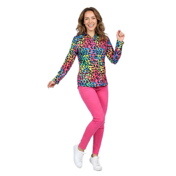 Dames Disco, Glitter & Fout: Party shirt panter neon Dames
