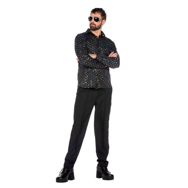 Heren Disco, Glitter & Fout: Party blouse disco zwart