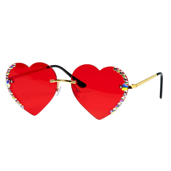 Bril: Bril hartjes Rood met diamantjes