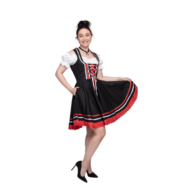 Dames Tiroler: Tirolerdirndl 2-tlg., schwarz/Zwart of Blauw 100% Baumwolle