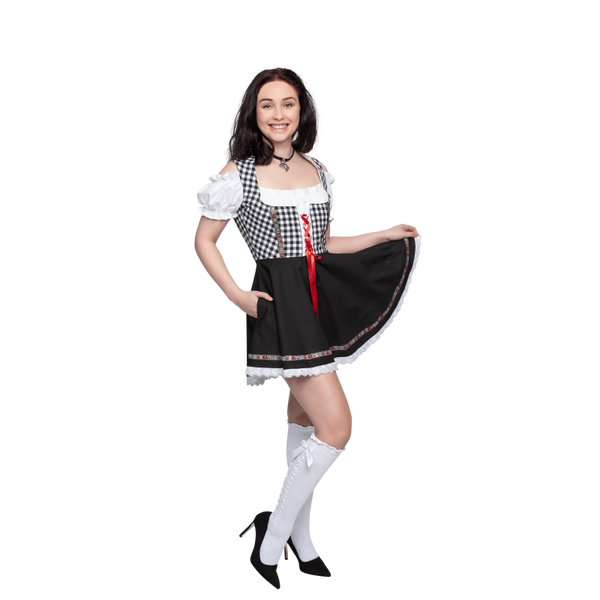 Dames Tiroler: Trachtenspaß Dirndl Zwart of Rood karo/schwarzer Rock Bibi