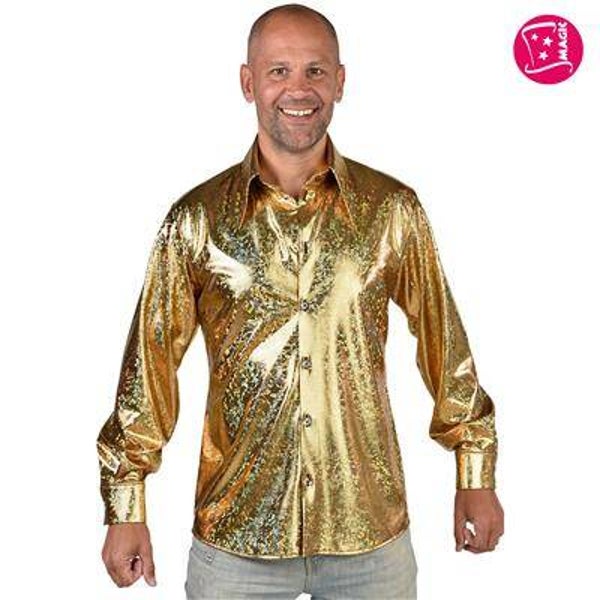 Heren Disco, Glitter & Fout: Blouse Hologram Goud/Zilver