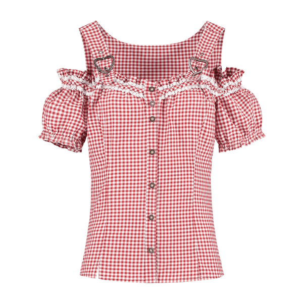 Dames Tiroler: Miederbluse Damen, rot of blauw/weiß/ kariert, rood/wit geruit