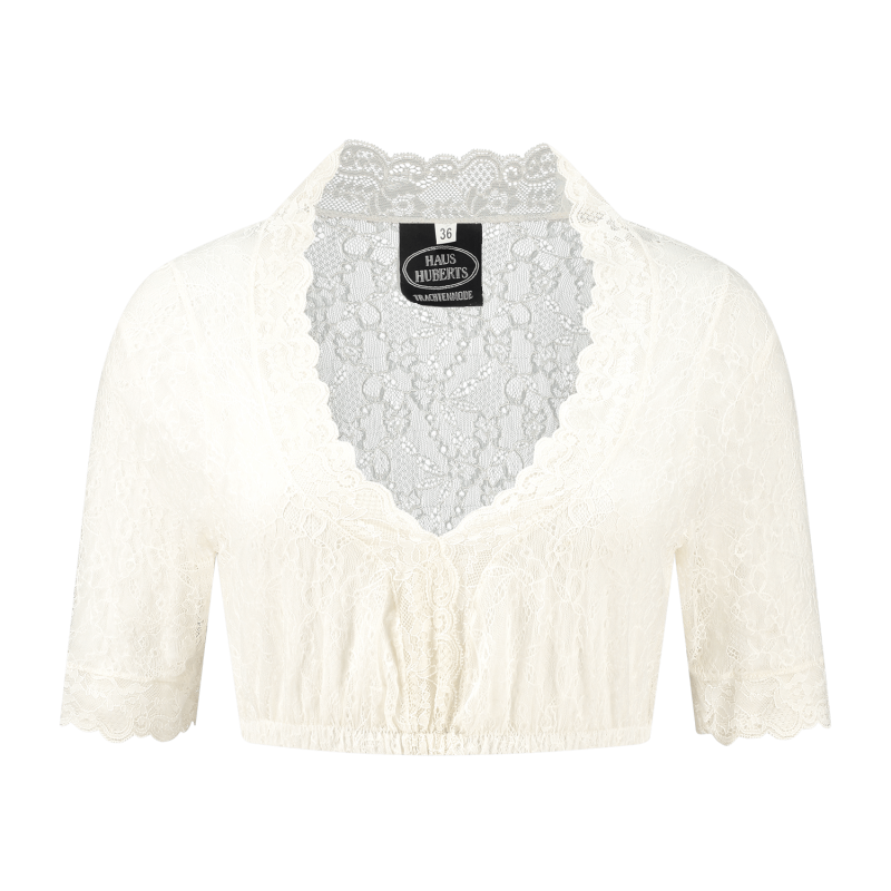 Dames Tiroler: Dirndl blouse elastische Spitze, creme