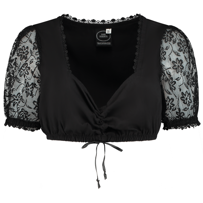 Dames Tiroler: Dirndl blouse schwarz, mit Spitzenärmeln