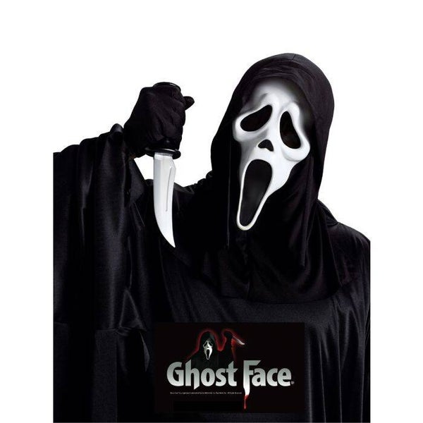 Maskers: Ghost Face Masker met Capuchon & Mes Officiele Licentie