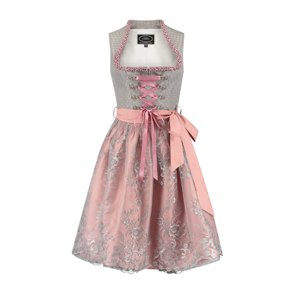 Dames Tiroler: Dirndl 2-teilig, Jaquard, grau/pink, Doppelschürze