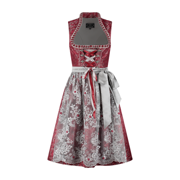 Dames Tiroler: Dirndl 2-teilig, Jaquard, dunkelrot/grau, Perlenschürze