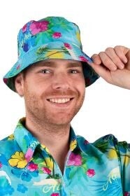 Hawaï: Vissershoedje Hawaiiprint blauw