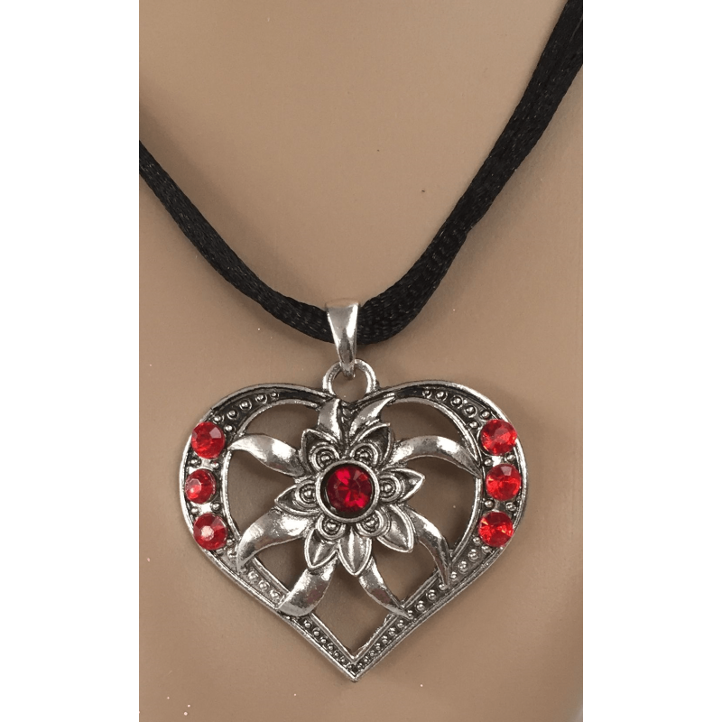 Sieraden: Ketting - Kette - Necklace Hart-Herz-Heart Strass rot-red-rood