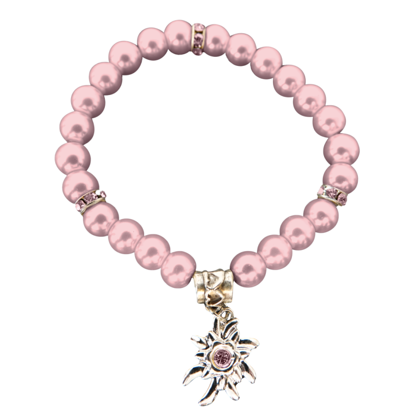 Sieraden: Armband/bracelet Perle/pearls + edelweiss, rosa