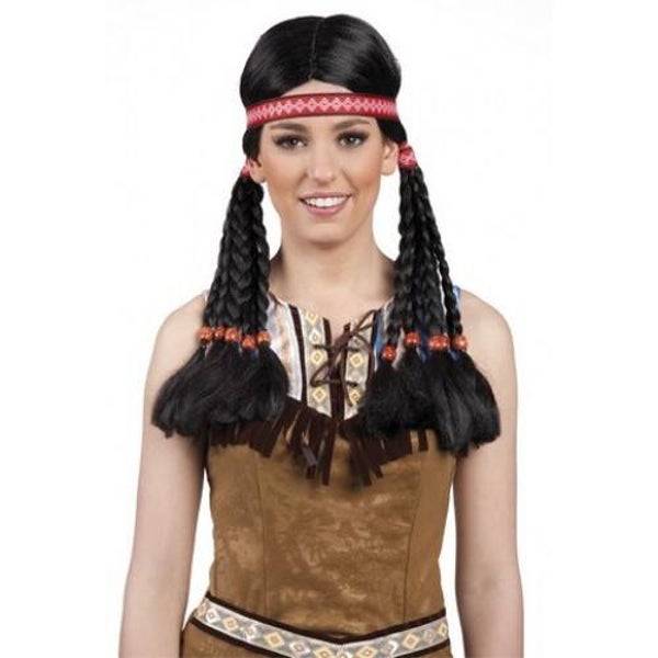 Dames Pruik: Indian Makawee Met Hoofdband