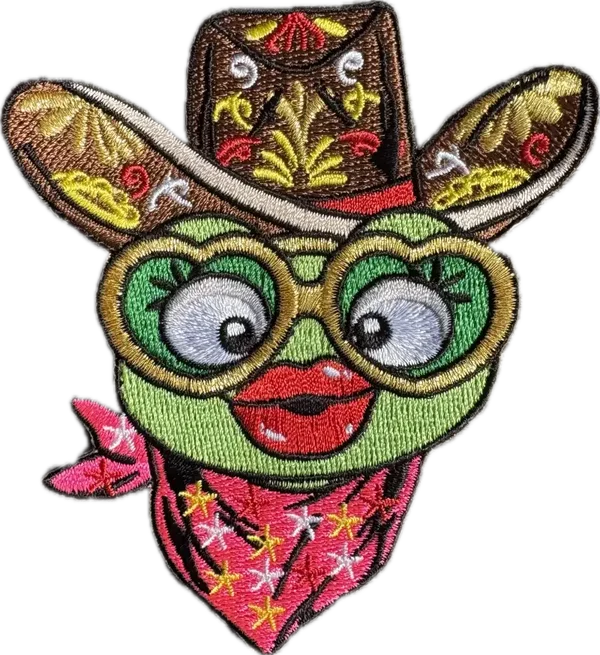 Embleem: ‘Cowgirl met een hoed en leuke bandana.
