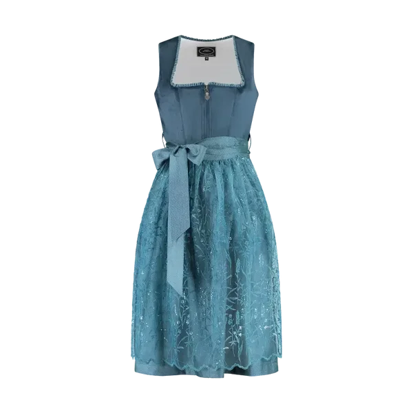 Dames Tiroler: Dirndl, 2-delig, jacquard, antiekblauw velours, 70 cm