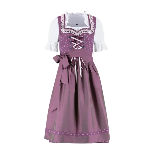 Dames Tiroler: Dirndl, 3-delige set, katoen, auberginekleurige bloemenprint