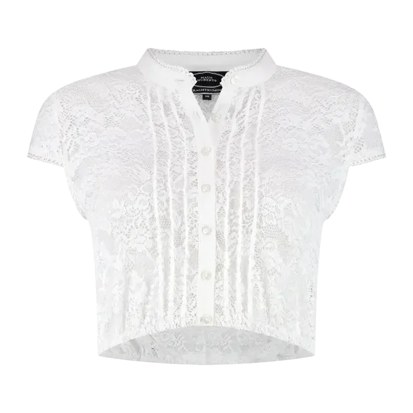 Dames Tiroler: Dirndlblouse, met hoge hals, korte mouwen, kant