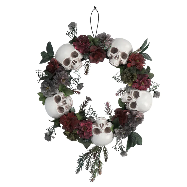 Halloween: Bloemenkrans met schedels (40.5 x 40.5 x 7 cm)
