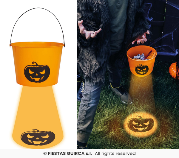 Halloween: Snoepemmer met lampje eronder, 15x20 cm