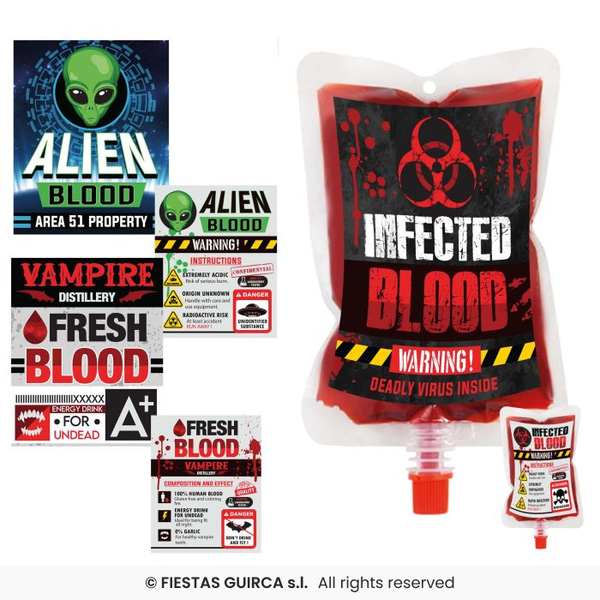 Halloween: Set van 4 diverse vloeistofzakjes, 200 ml (leeg)