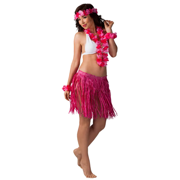 Hawaï: Set Hawaï Kalia (hoofdband, hawaïkrans, 2 armbanden en rokje)