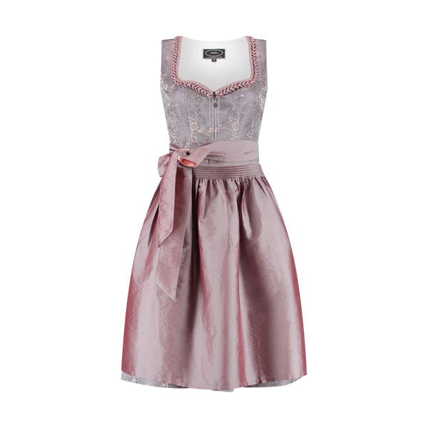 Dames Tiroler: Jacquard dirndl, tweedelig, lila, met/zonder ruchesmouwen