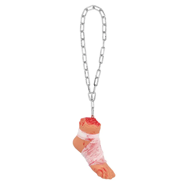 Halloween: Decoratie Bloederige voet met ketting (63 cm)