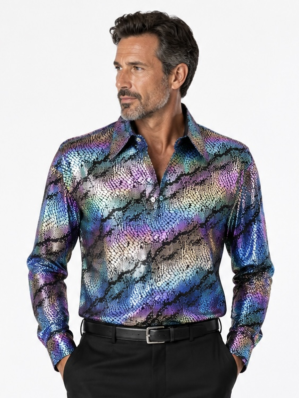 Heren Disco, Glitter & Fout: Croco colored blouse