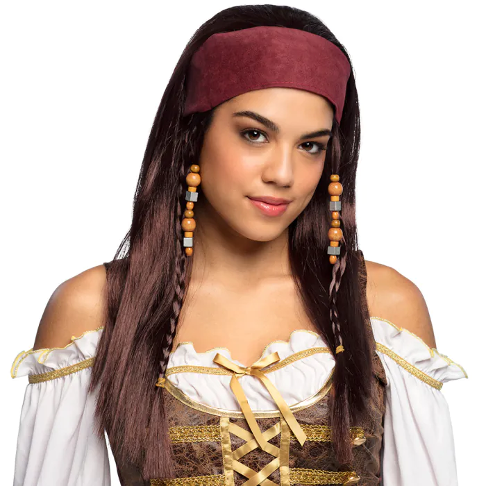 Dames Pruik: Piraat Trinity Met Bandana