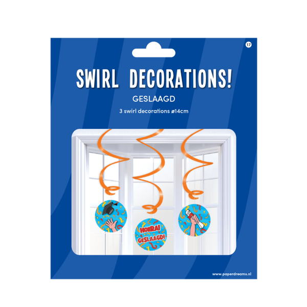 Geslaagd: Swirl decorations - Geslaagd cartoon 3 stuks