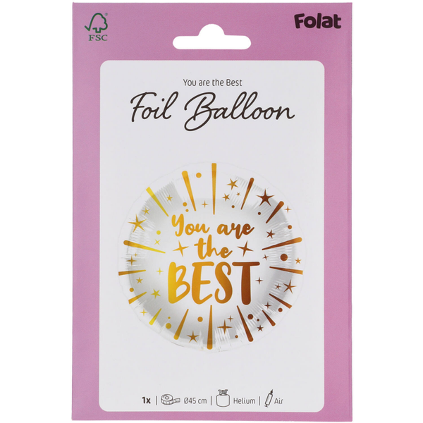 Geslaagd: Folieballon - You are the BEST -  45 cm gevuld met helium