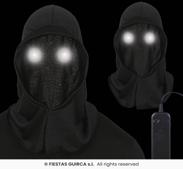 Maskers: Zwarte Kap met ledlampjes in de ogen