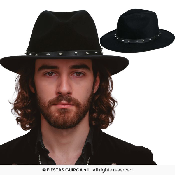 Hoeden: Cowboyhoed zwart vilt met studs