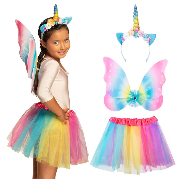 Kinderen Sprookjes: Set Eenhoornfee (diadeem, vleugels en tutu)