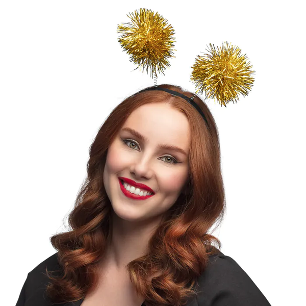 Kerst: Diadeem Diadeem Tinsel pompoms goud