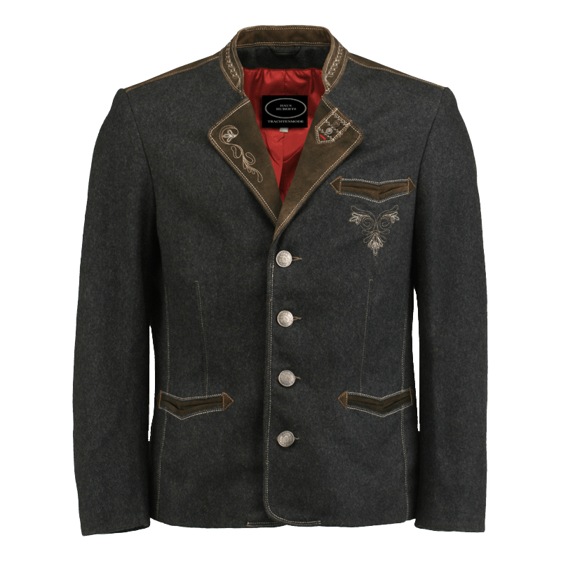 Tiroler Traditioneel jasje, combinatie wol/geitenleer, antraciet/bruin