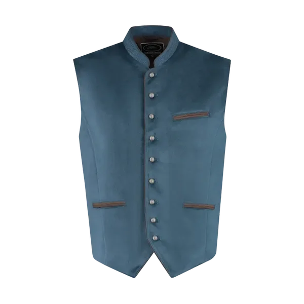 Tiroler Traditioneel vest van hoogwaardig fluweel, antiekblauw