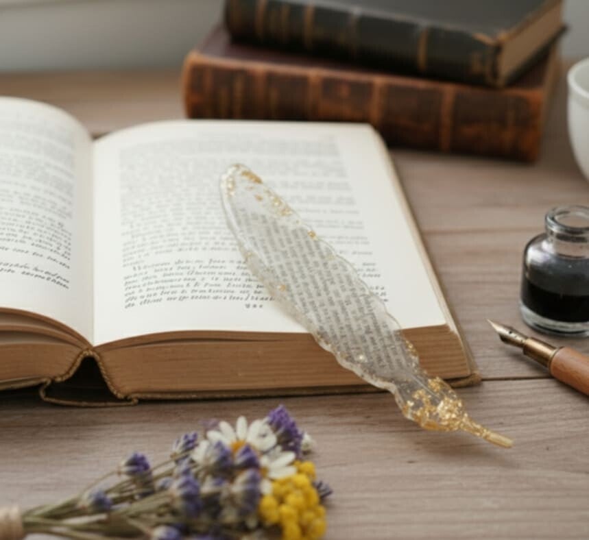 🌸 Marque-page plume en résine