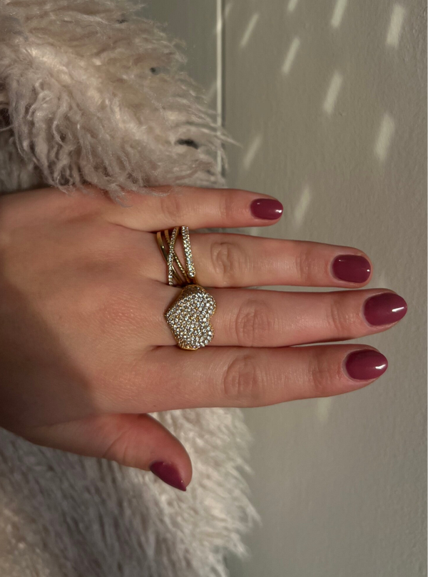 Fatty harten ring met stras R17 Goud