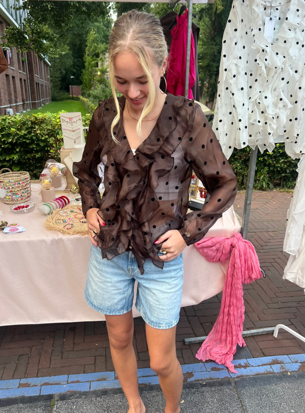 Polka dot blouse bruin