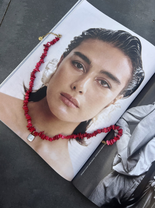 Bali ketting rood met parel