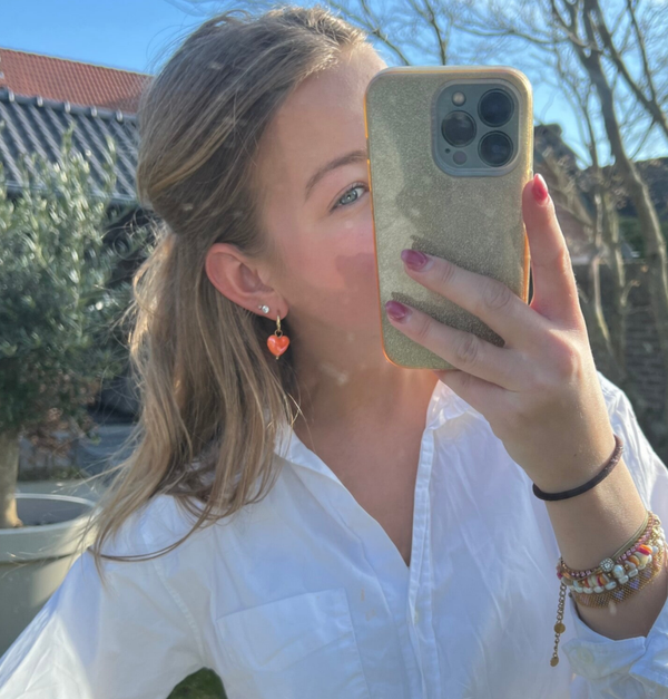 Hartjes oorbelletjes O3 Goud/Oranje