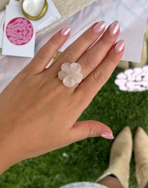 Transparante bloem ring R15 Goud/Lichtroze